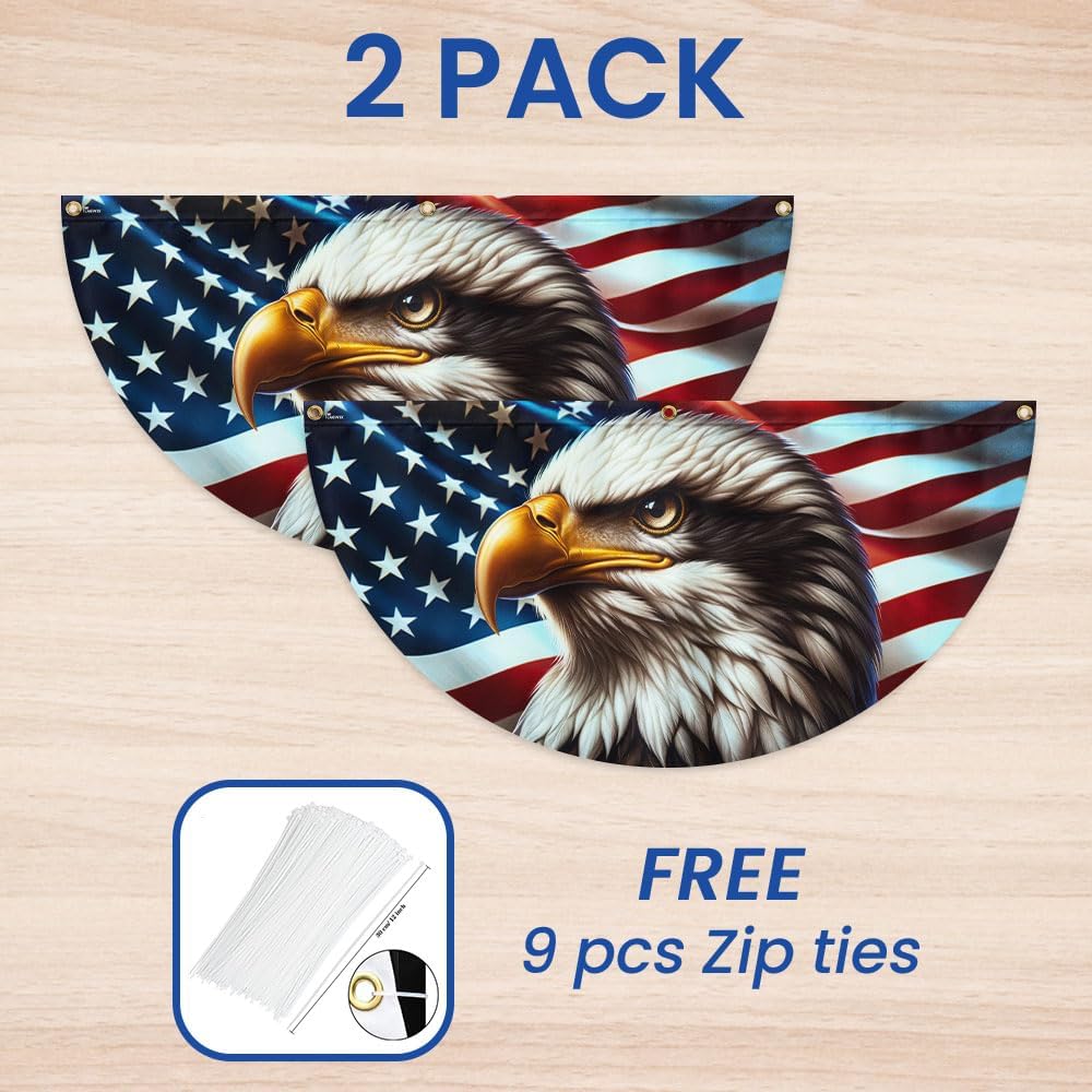 FLAGWIX American Flag Patriotic Eagle American Non-Pleated Fan Flag TQN2879FL, 3x6 ft, 1 Pack Suitable for Outdoor and Indoor