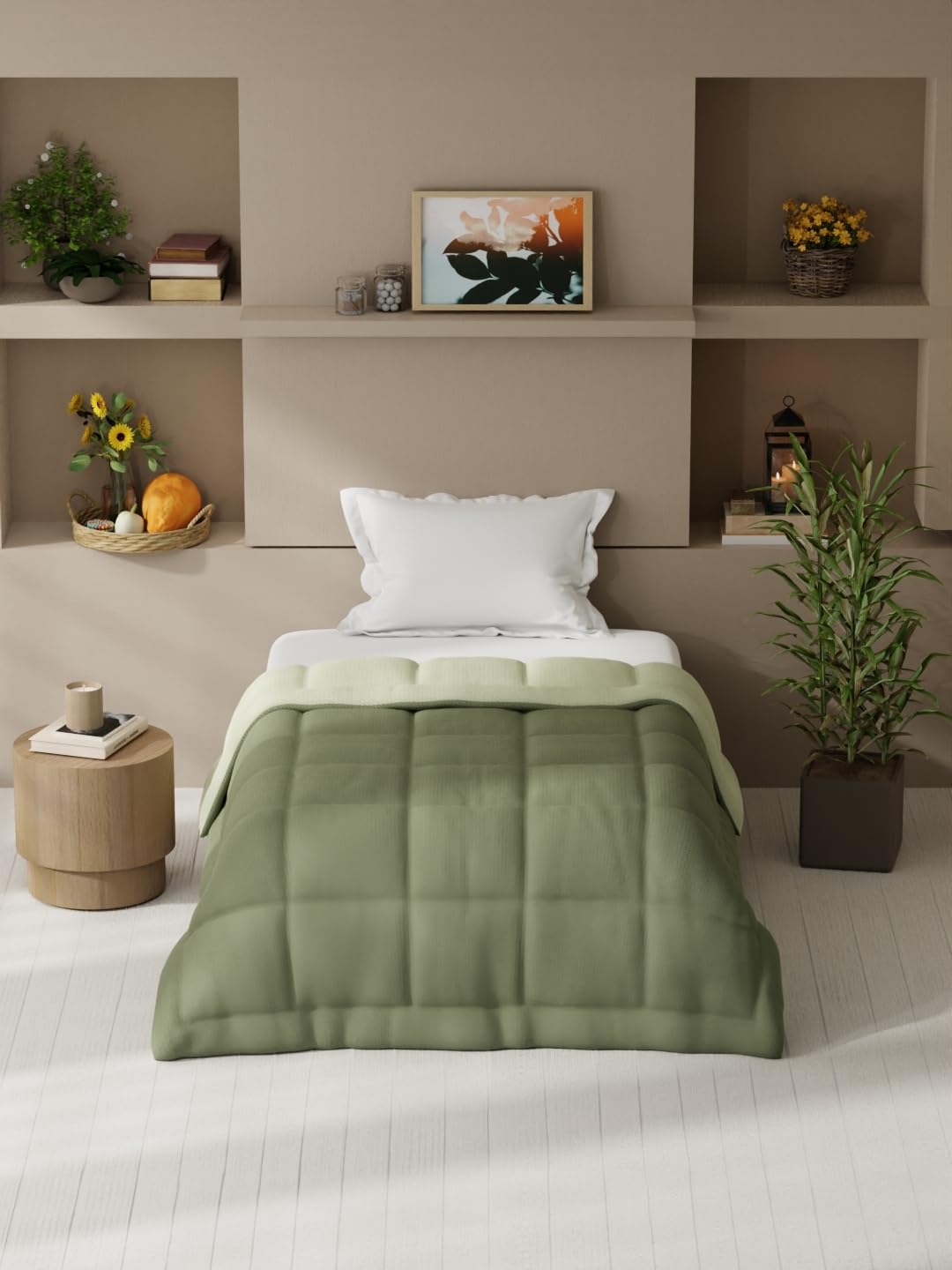 KOPA Ultra Soft Microfiber Reversible Comforter for All Weather -1pc Single (Feather lite) -Olive/sage-image-21