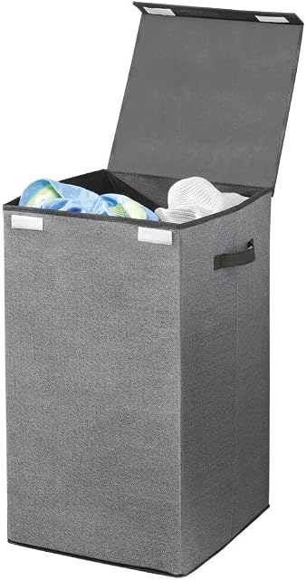 mDesign Laundry Bin  Foldable Laundry Basket for Bathroom or Bedroom  Also Suitable as Kids' Laundry Bin  Grey/Black
