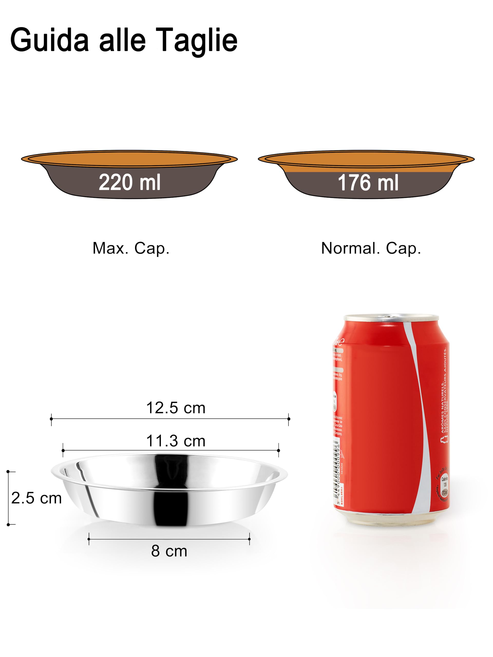 VENTION Ciotole per Gatti in Acciaio Inox Basic 220 ml, Ciotola di Cibo per Gatti Poco Profondi 12,5 cm, Set di 2 Ciotole di Sostituzione per Mangiatoie, Lavabili in Lavastoviglie