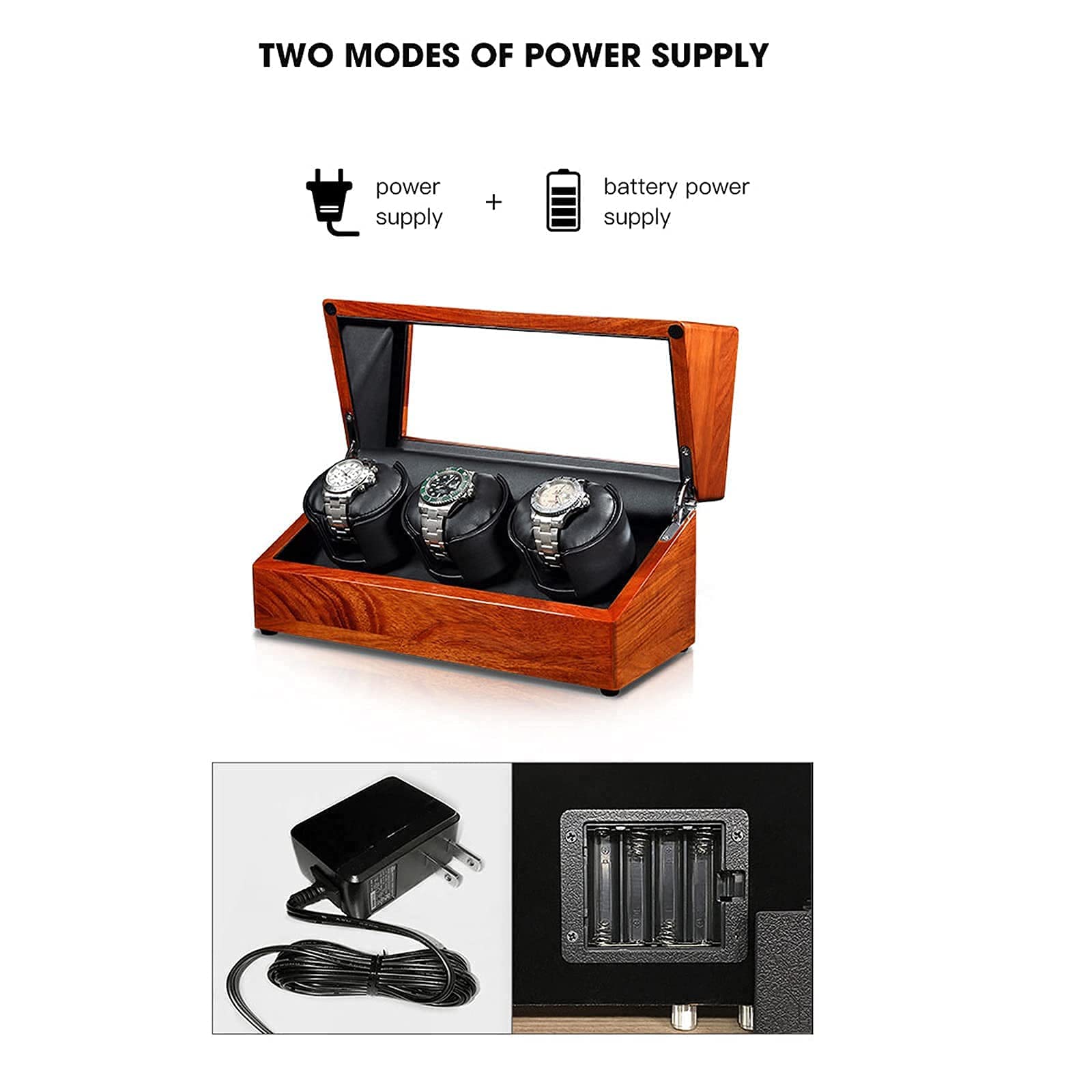 1-4 para cajas de relojes automáticas, relojes giratorios de relojes, caja de reloj giratoria, agitador de relojes, motor supersilencioso alimentado por batería o alimentado por CA (3 epítopos negros