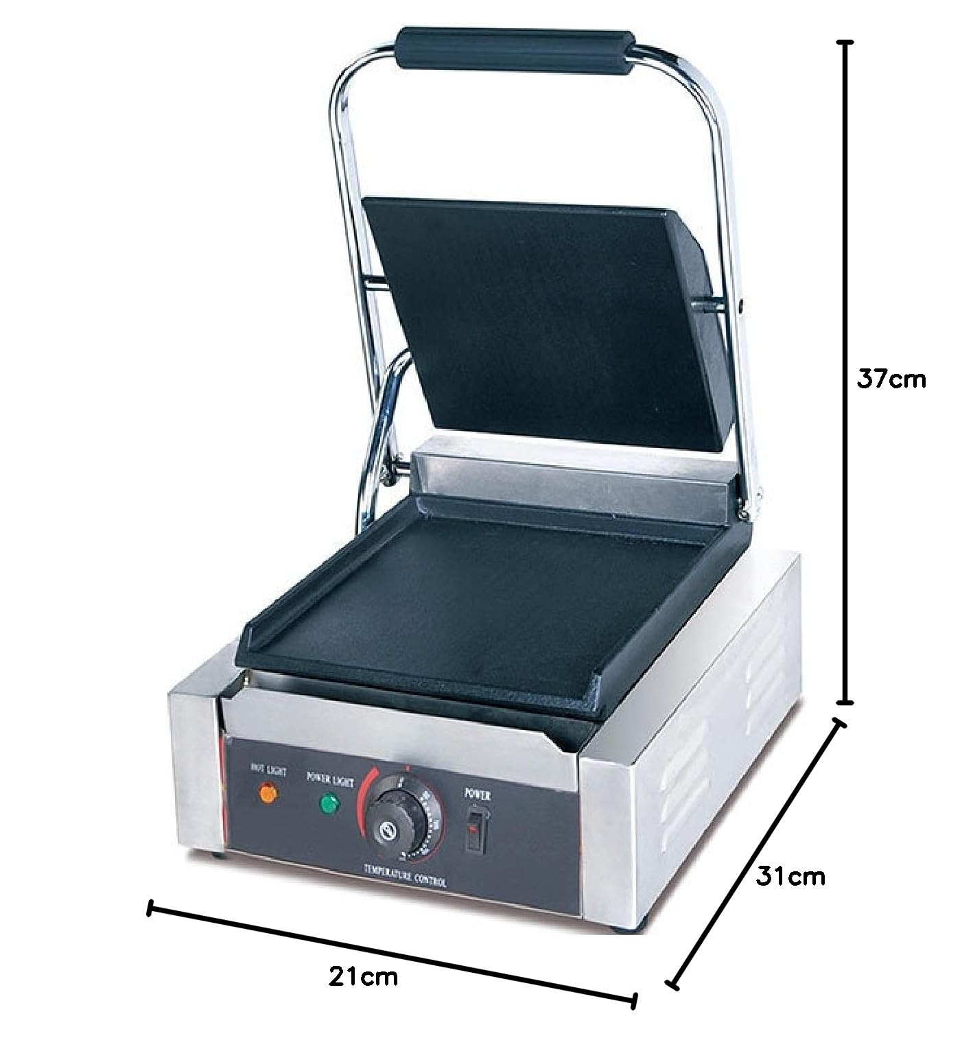 Ristoattrezzature - Piastra Panini Elettrica Singola - Liscia/Liscia - Griglia Professionale per Ristoranti e Bar - 31x37x21 cm - 1.8 kw