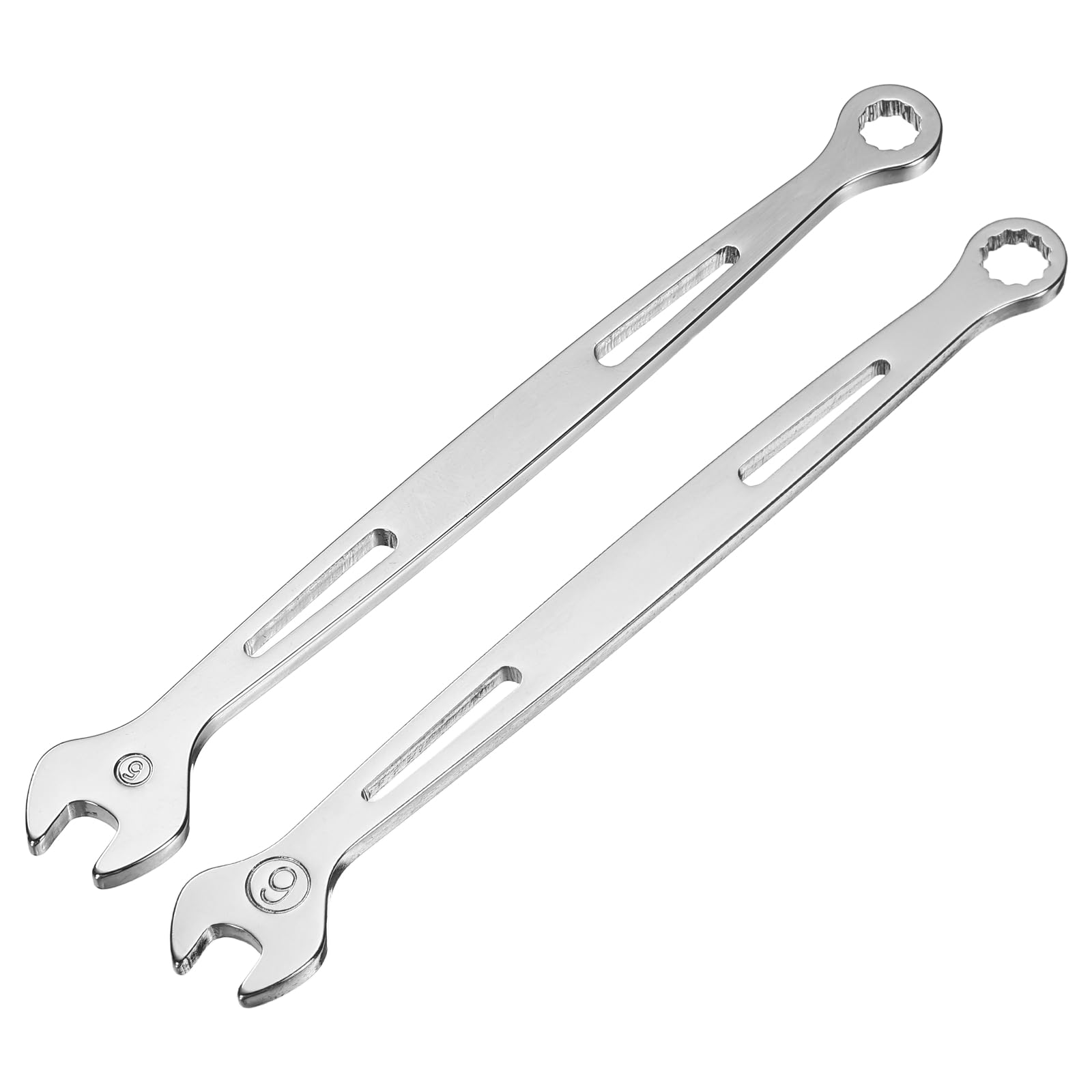 sourcing map 2Pcs Combination Wrench 5mm/6mm Metric Super Thin 12-Point Box and Open End Chrome Vanadium Steel Double Ended Spanner Tool for Automotive Furniture Machinery DIY Repair, Silver