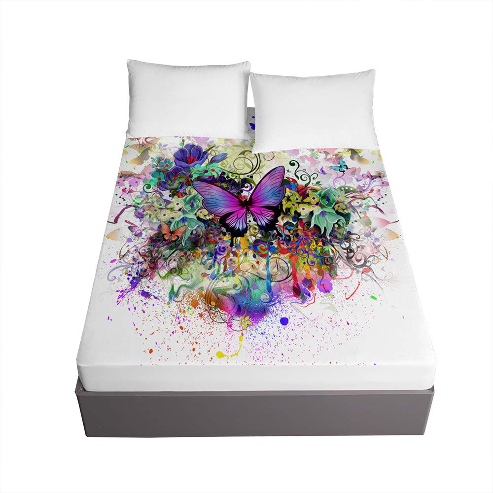Drap housse en microfibre 3D papillon 120x200 cm avec bonnet 30 cm épais