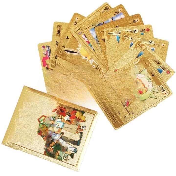 Image of Awestuffs 55 PCS PK Gold Foil TCG Deck Box - V Series Cards Vmax GX Rare and Common /Rare Mystery Card (PK Gold Cards)