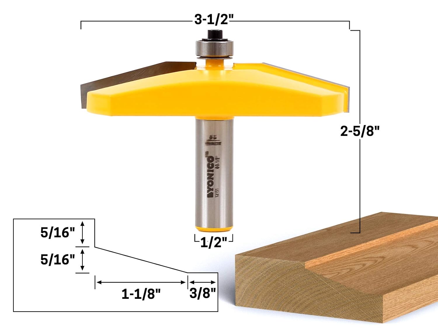 YONICO Raised Panel Cabinet Door Router Bits 3-1/2-Inch Diameter Bevel 1/2-Inch Shank 12151