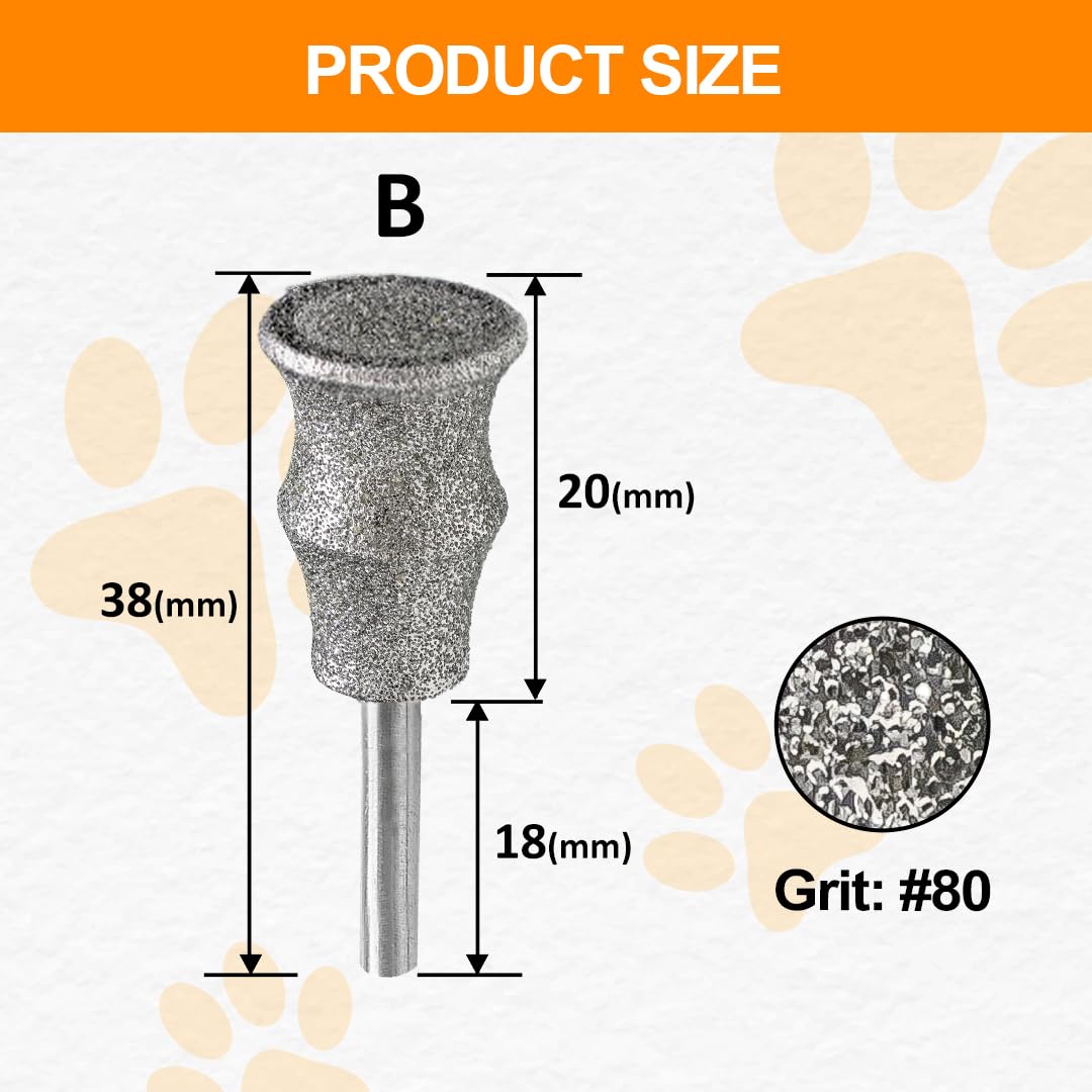 Diamond Rotary Pet Nail Grinder Replacement Heads Dog Nail Grinder Bit - BGTEC 3.17MM Diamond Replaceable Tip for Pet Claw Grooming(B) - Image 2