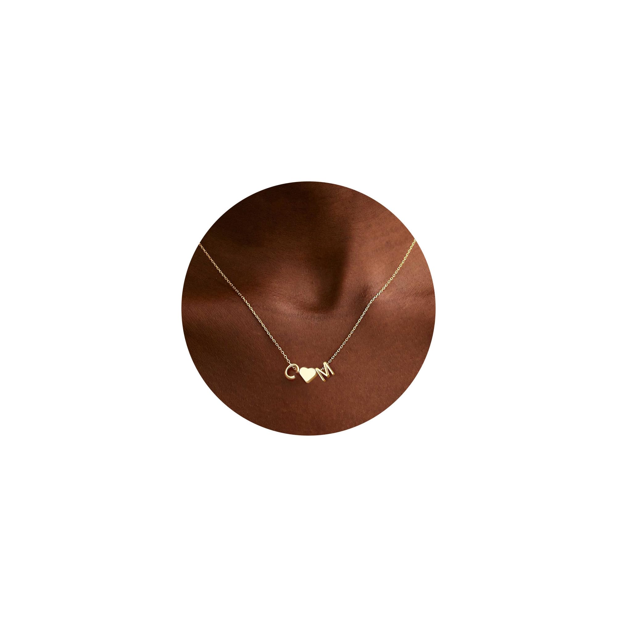 TURANDOSS Valentines Day Gifts for Kids Teen Girls - Dainty 14K Gold Plated Letter A-Z Initial Necklace with Heart, Personalized Jewelry Birthday