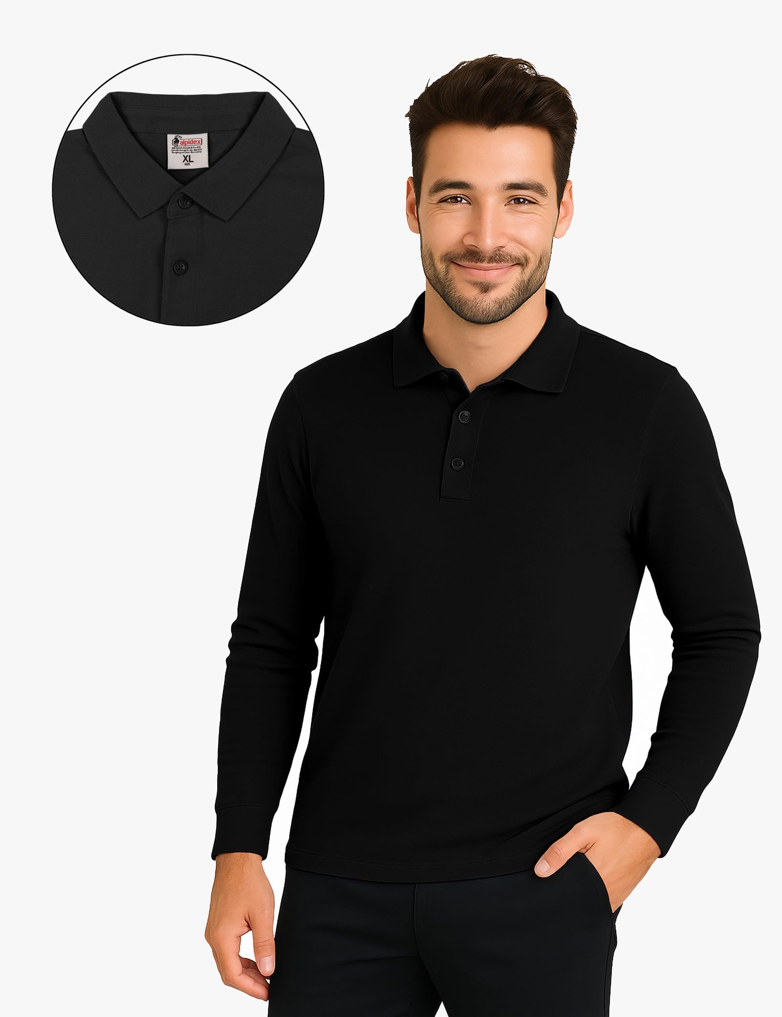 ALPIDEX Polo Męskie 2-Pak 100% Bawełna Koszulki z Długim Rękawem Jednokolorowe S M L XL XXL 3XL 4XL 5XL