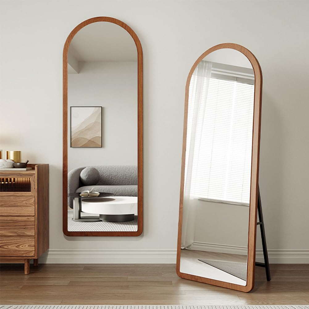 MOZOGOT 155x40CM Arched Floor Mirror Full Length Mirror, Large Floor Mirror with Stand Wooden Floor Mirror Leaning/Hanging Full Body Mirror for Bedroom Living Room Cloakroom (Walnut)
