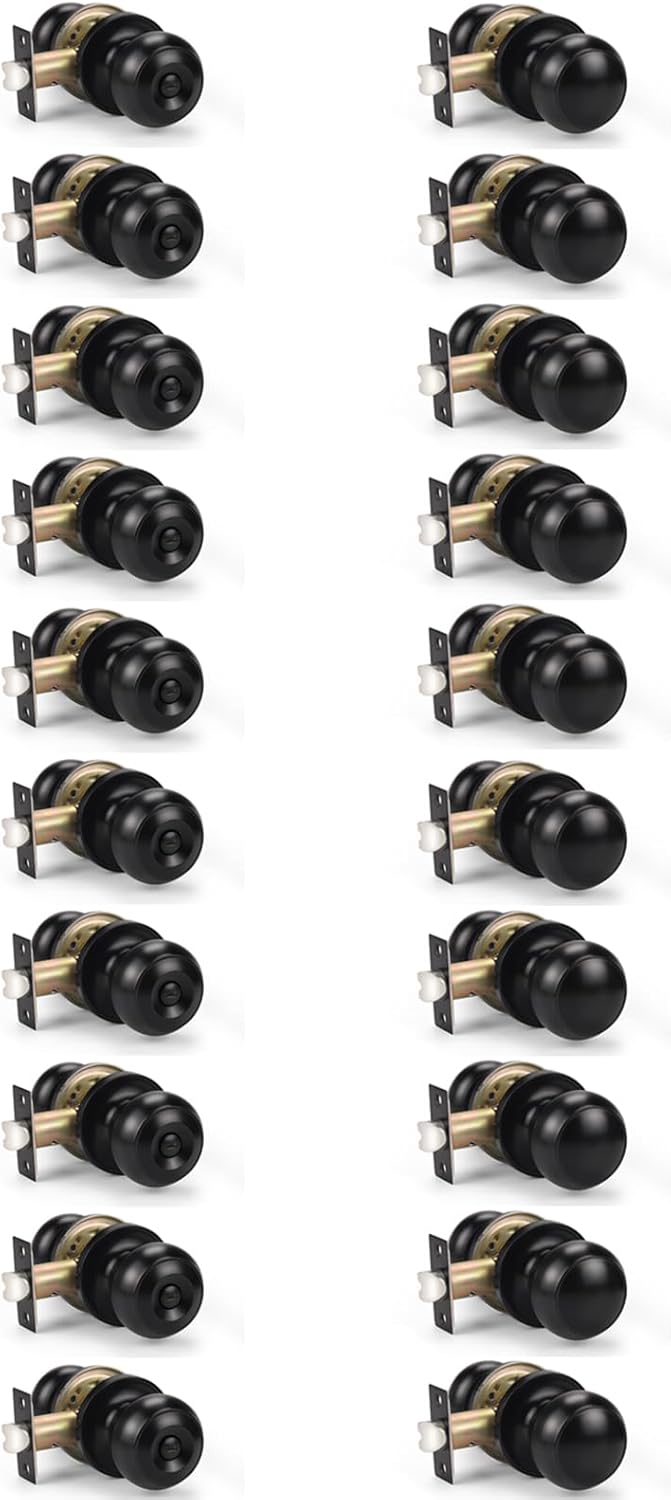 KNOBWELL 10 Pack Privacy Door Knobs and 10 Pack Passage Door Knobs, Matte Black Interior Door Knobs, Bathroom and Bedroom Door Knob, Hallway Closet Dooor Knob