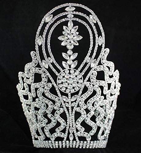 Huge 10 Inches Tall Beauty Queen Crown Tiara Clear Austrian Rhinestone Crystal Pageant Headpiece T1415