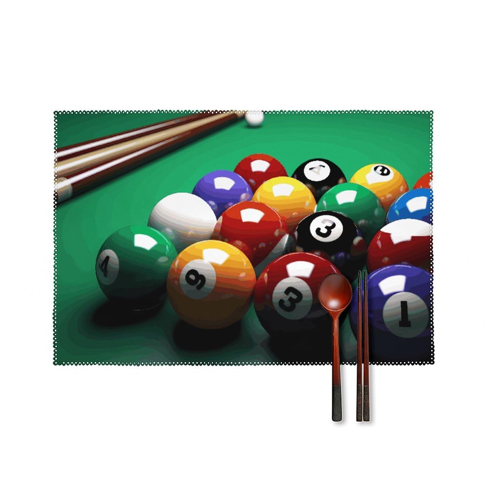 Billiards Placemats Set of 6 Wipeable Table Mats for Kitchen Dining Table Heat Resistant Waterproof Modern Indoor/Outdoor Non-Slip Easy Clean Place Mats