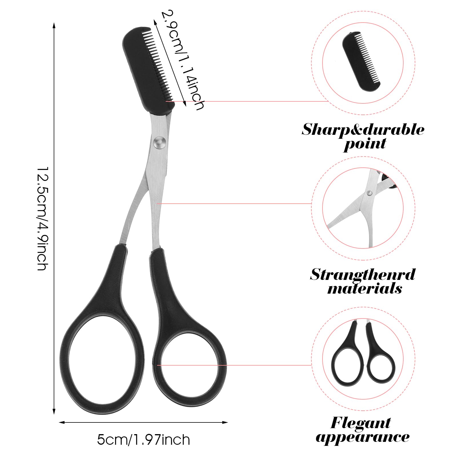 Yolev 2pcs Eyebrow Scissors with Comb Professional Precision Eyebrow Trimmer Scissors Eyebrow Trimming Scissors Hair Removal Beauty Accessories for Men Women