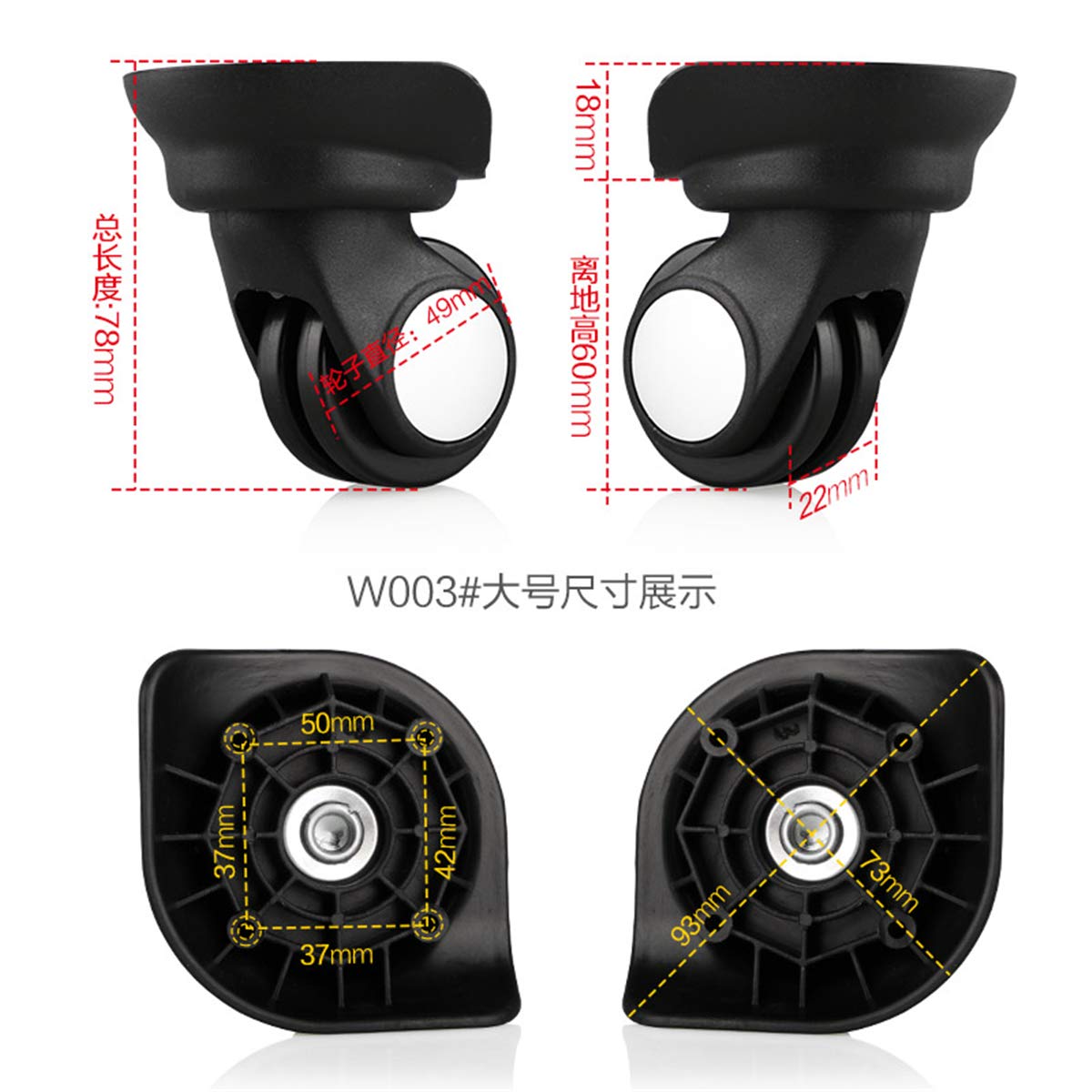 DIY Plastic Wheel Replacement Luggage Travel Suitcase Wheels Suitcase Wheel Repair Replace Luggage Wheels (W003-DL)