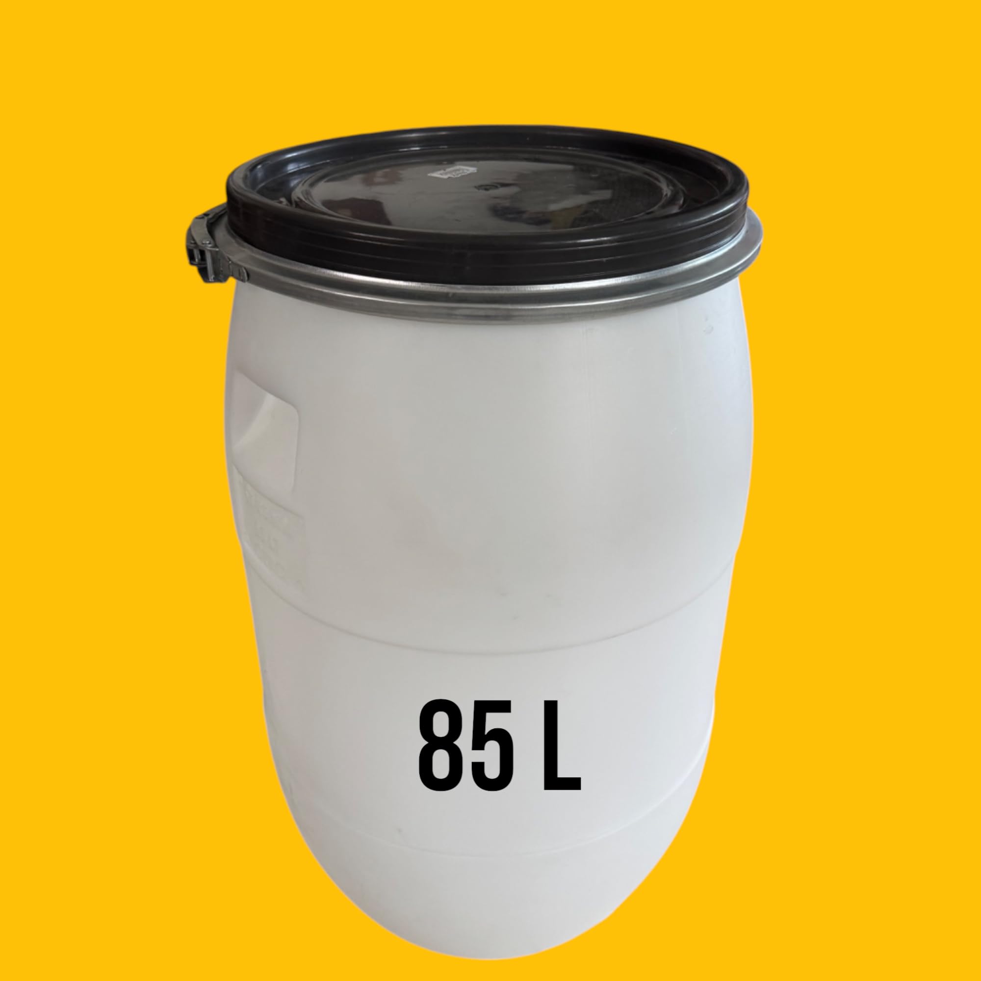 Jordan & Jordan — Fût Plastique Blanc 85L PEHD — Ouverture Ø34cm Amovible — Stockage Alimentaire, Eau, Fermentation — Hermétique Résistant UV
