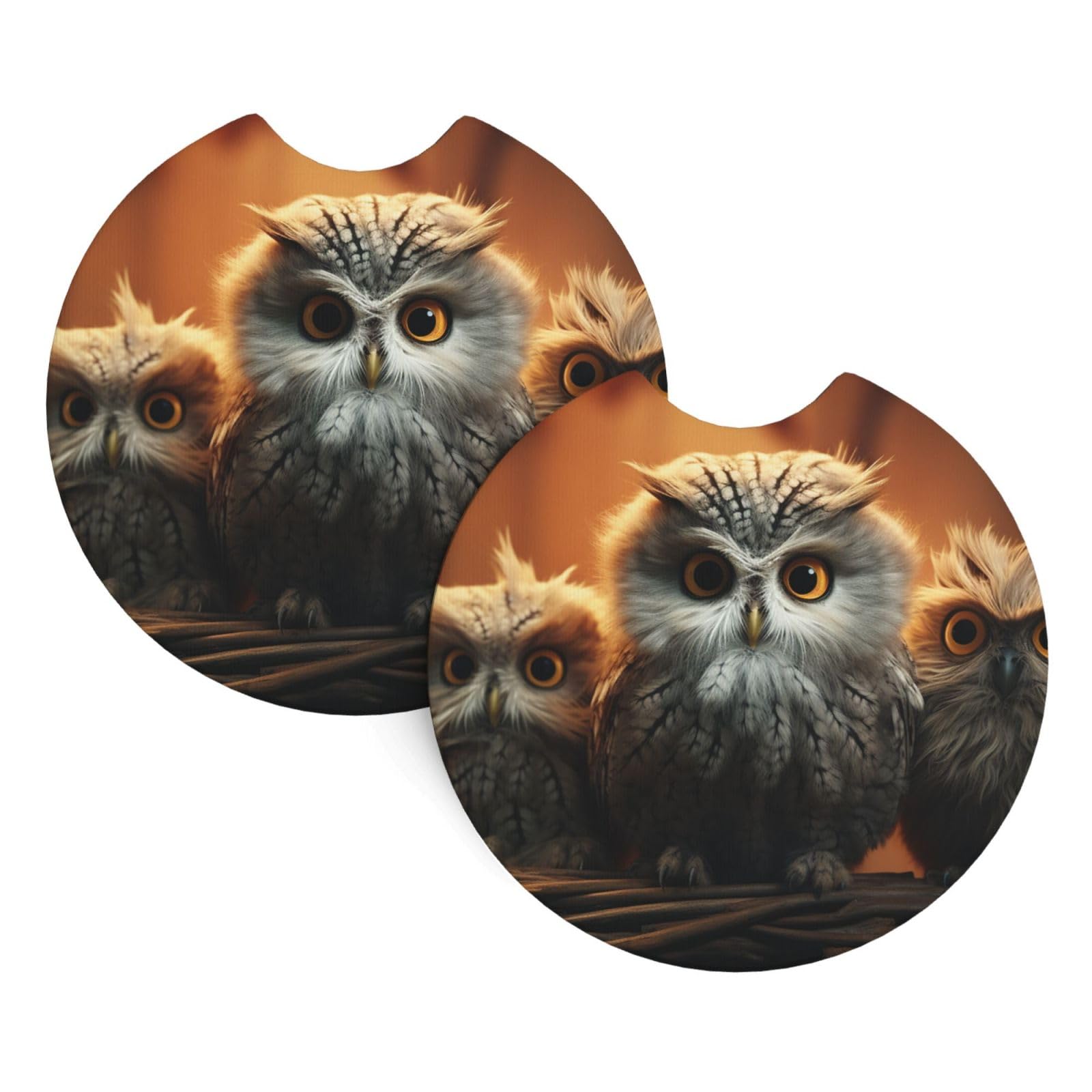 2PCS Car Coaster for Cup Holders Universal Auto Cup Mat Cute Owl Baby Cup Coaster Pad 2.7" Waterproof Neoprene Non-Slip Cup Holder Coasters Car Interior Accessories for Women Men