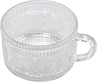 Vista 6 de OhMill Vintage Coffee Mugs Embossed Clear Glass Cups 14 Oz Tea Cups with Handles Latte Cappuccino Espresso Coffee Beverage Hot/Cold Gifts for