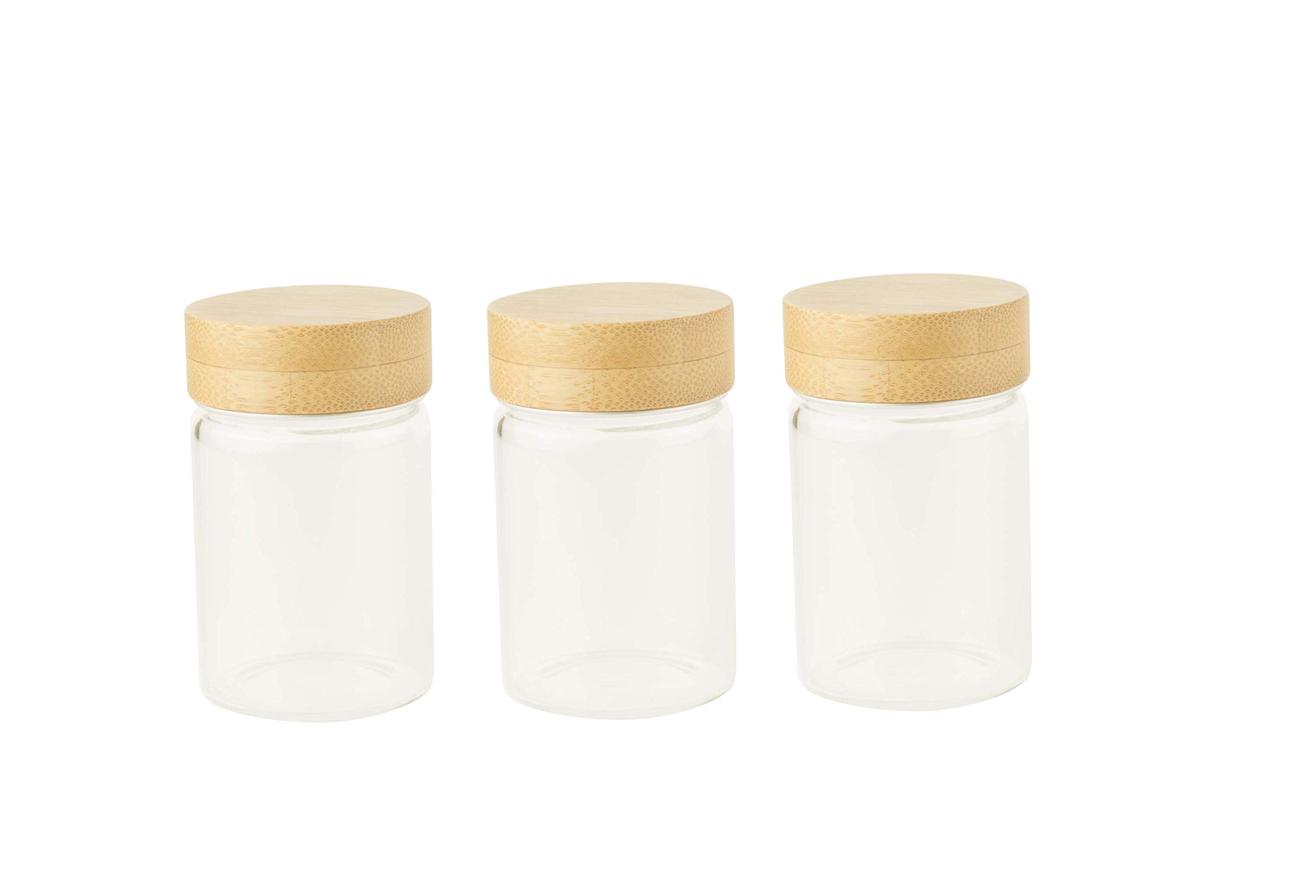 PEBBLY PKV-​030 - Set de 3 Pots en Verre 75 ML avec Couvercle à vis en Bambou