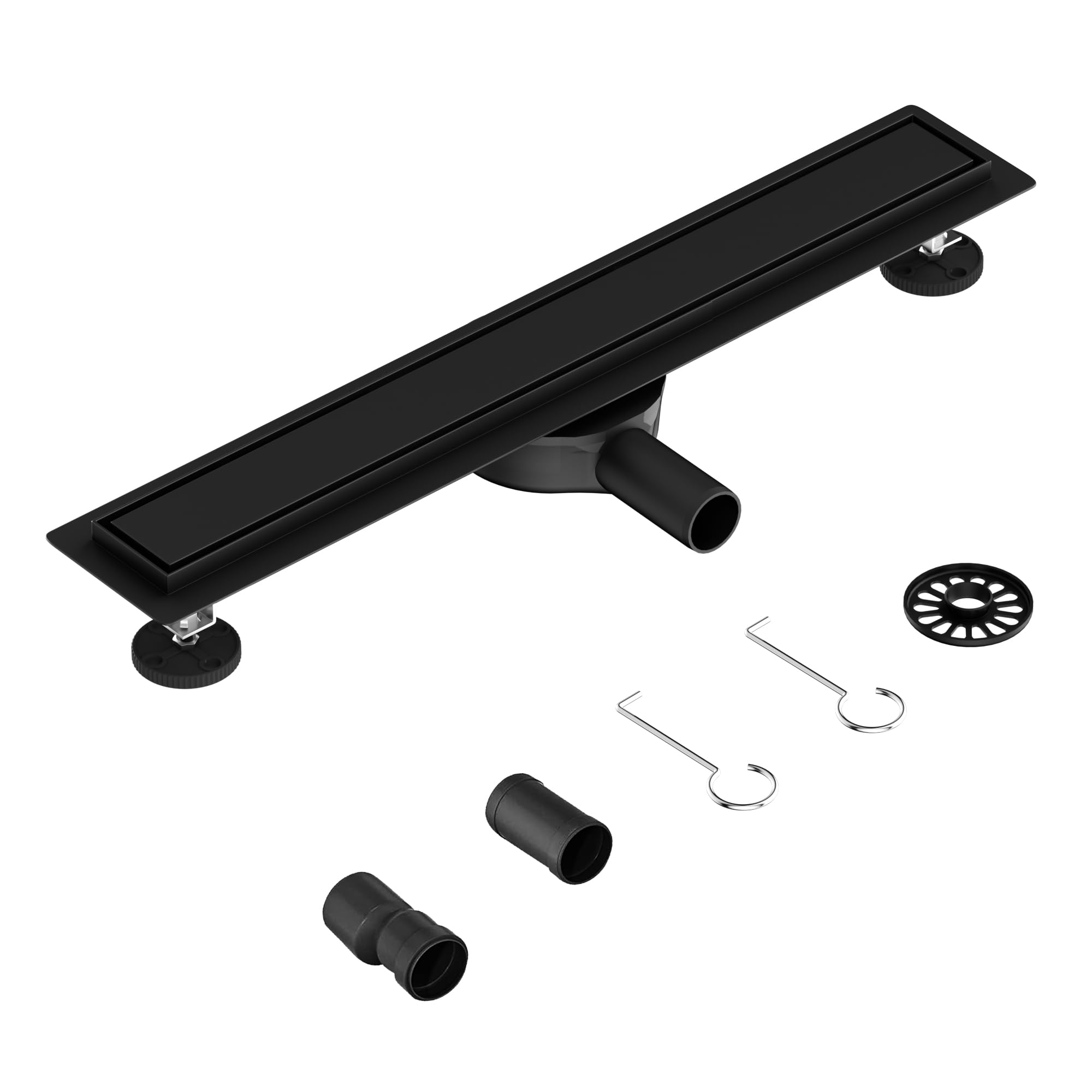 Neodrain Canaleta de ducha de acero inoxidable de 80 cm, desagüe de suelo 2 en 1, plano, color negro, con sifón de 360°, antiolores, filtro para el pelo