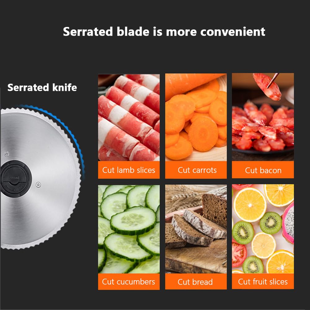 Affettatrice per Carne, Affettatrice Elettrica per Alimenti Da 200 W, Spessore Regolabile Da 1 a 15 Mm, Lama in Acciaio Inossidabile Da 7,5", Facile Da Pulire, PUò Affettare Carne,Pane