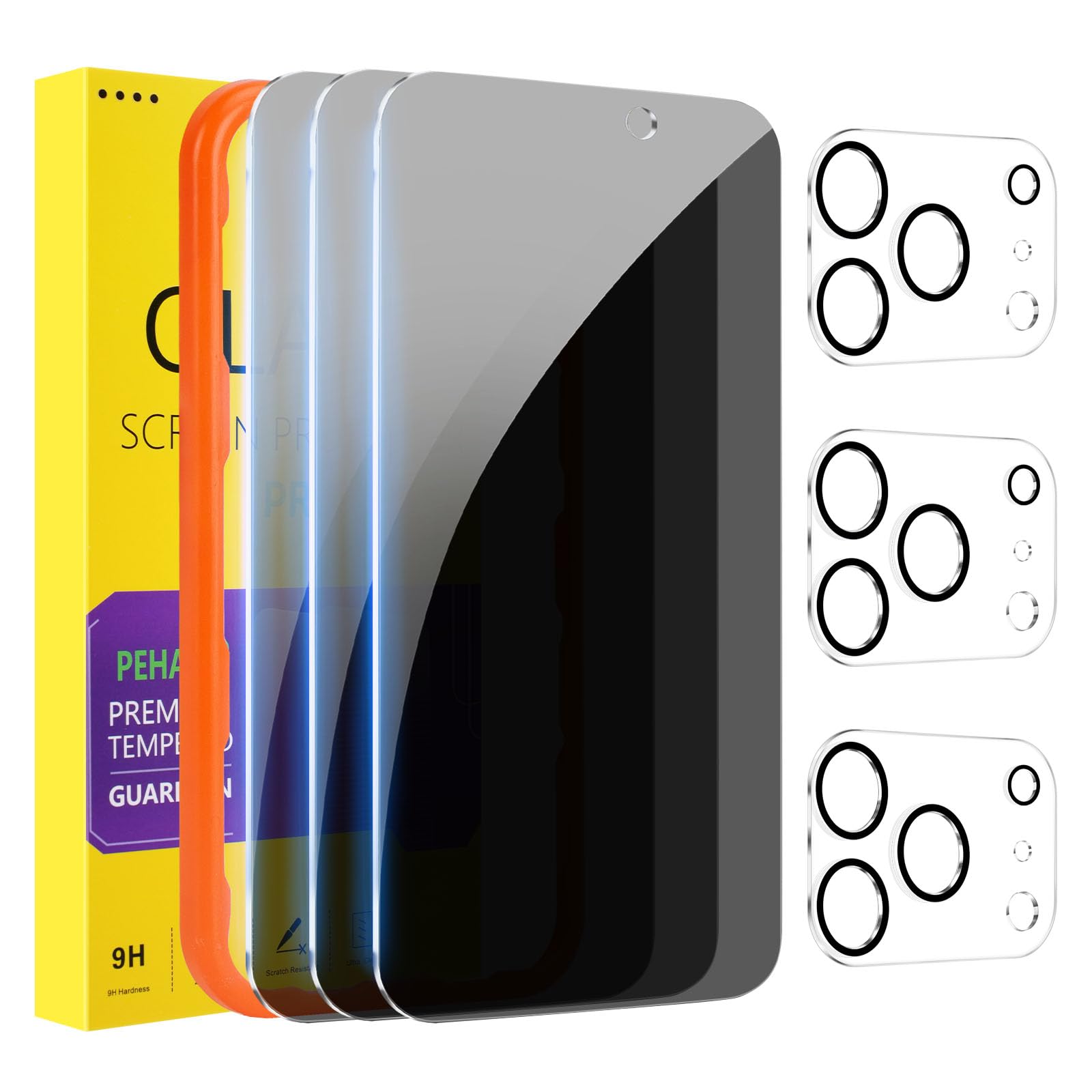 Photo 1 of PEHAEL 3+3 Pack for iPhone 17 Pro Privacy Screen Protector with Camera Lens Protector Full Coverage Anti-Spy Tempered Glass Film 9H Hardness Easy Installation Bubble Free [6.3 inch]