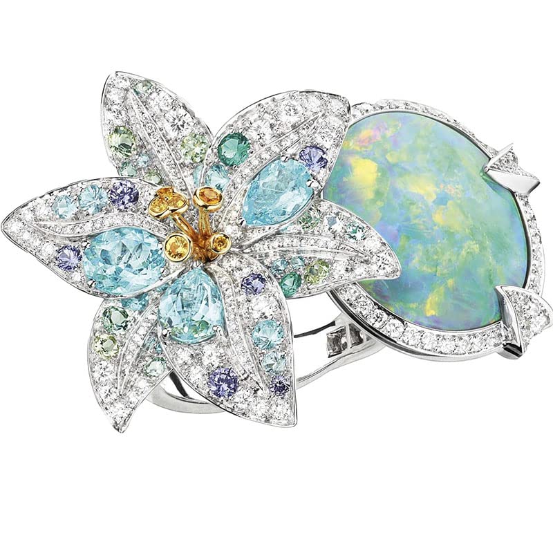 Fashion Ladies Colorful Female Flower Opal White Zirconia Crystal Ring For Women Party Jewelry Accessories size83