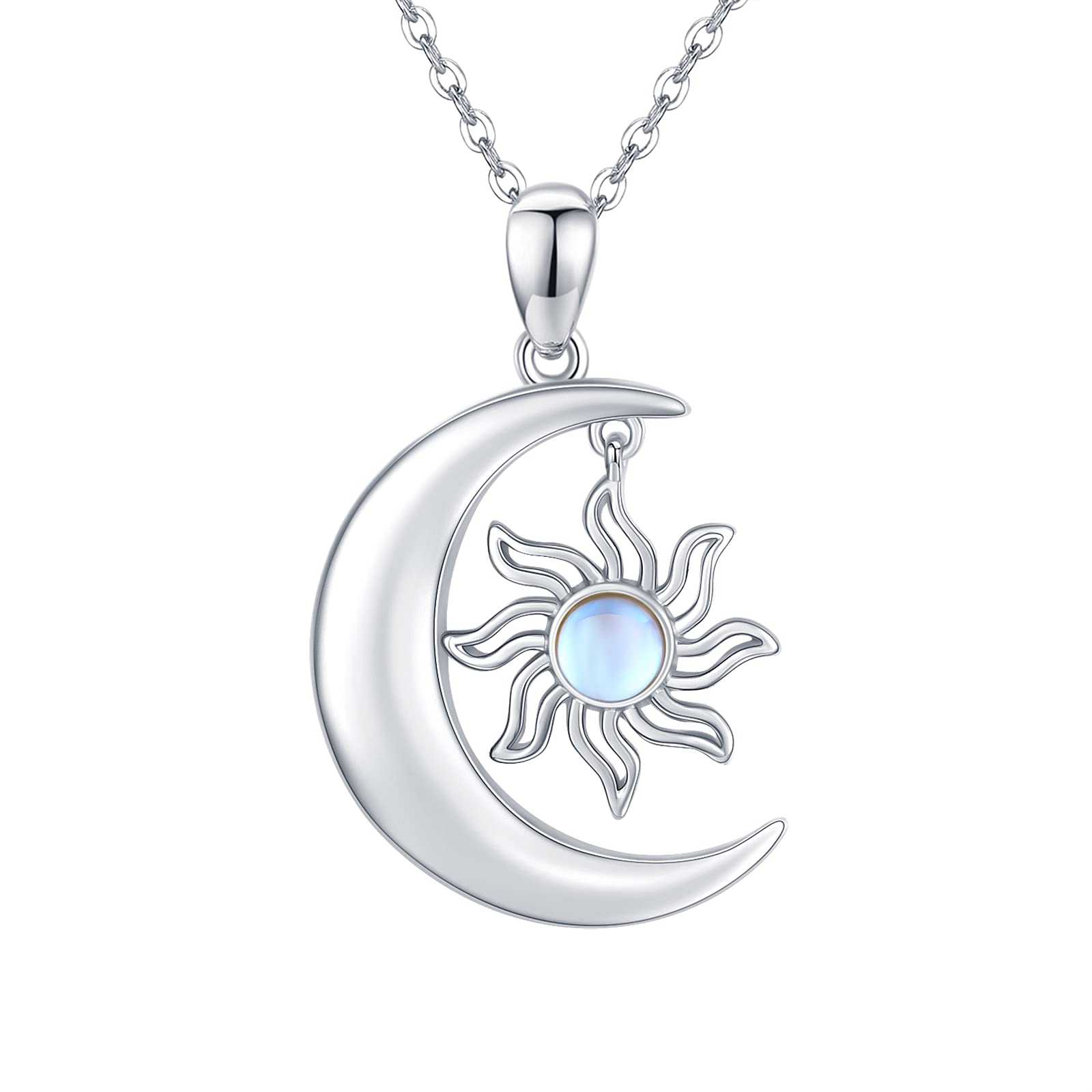 CUOKA MIRACLECrescent Moon and Sun Necklace 925 Sterling Silver Moonstone Pendant Necklace Celtic Jewelry Gift for Women