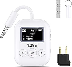 1Mii SafeFly Min+ Bluetooth 5.3 Airplane Adapter for 2 Wireless Headphones, Bluetooth Audio Receiver Transmitter, Supports aptX Low Latency/Adaptive, 3.5 mm AUX for Airplane/TV/Smartphone