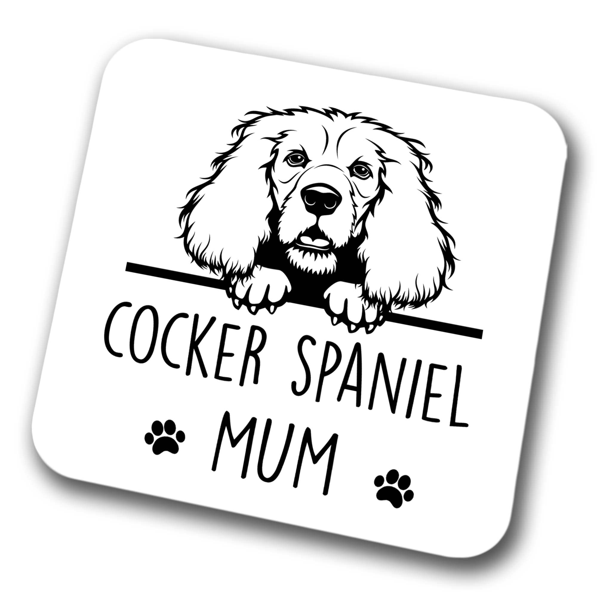 Faithful Prints Boys Cocker Spaniel Mum Coaster Pet Present Cocker Spaniel Dog Mum Dad Friend Joke Funny Gift Birthday Christmas, Hardboard Coaster