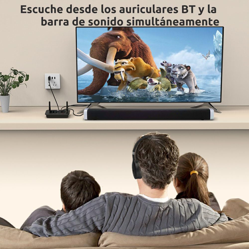 1Mii B03 Transmisor Receptor Bluetooth 5.3 para TV, Adaptador Emisor Audio Inalámbrico aptX LL HD, con Salida/Entrada Óptica/RCA/AUX, Doble Enlace a 2 Auriculares Bluetooth, Estéreo, Largo Alcance 70m