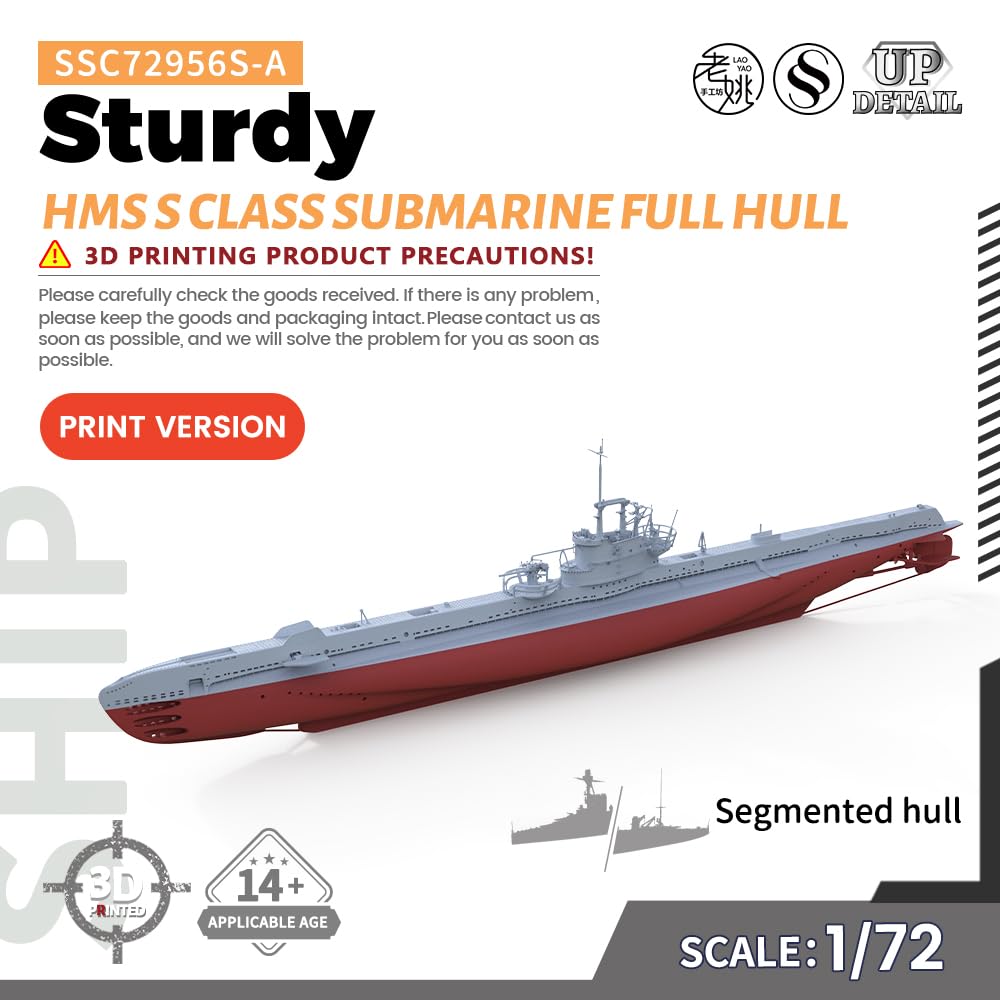 MRY-SFW SSC72956S-A 1/72 zestaw do budowy łodzi podwodnej klasy HMS klasy S, stabilny pełny kadłub, segmentowy kadłub