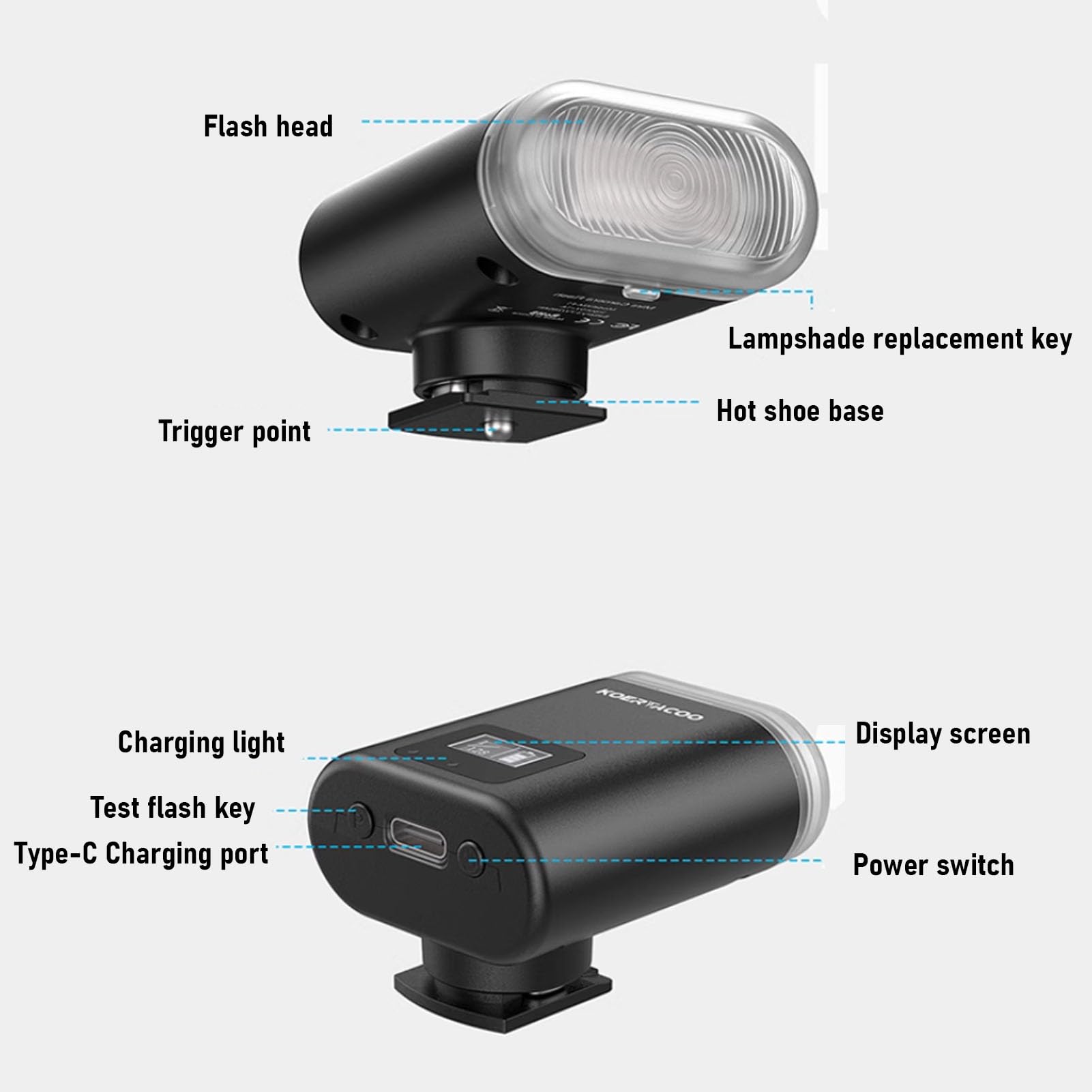 Universal Camera Flash Hot Shoe Mount TYPE C Rechargeable, 5600K 8 Level Brightness Portable Flash for GR3 for ZV1, Compact Lightweight (Black)