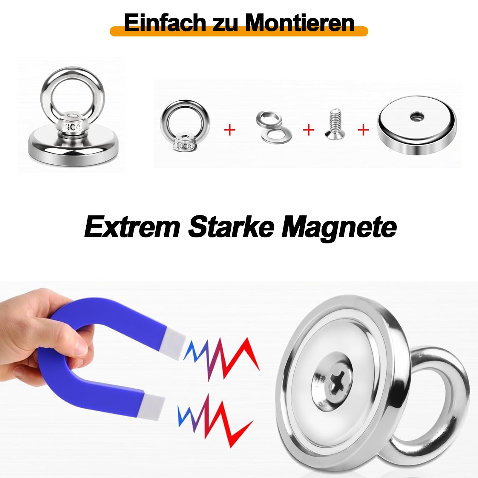 Silne magnesy, 4 sztuki, silne magnesy neodymowe 32 mm, haczyki neodymowe, magnesy neodymowe z oczkami, haczyki magnetyczne z haczykami, do lodówek, kuchni, garażu, na kemping