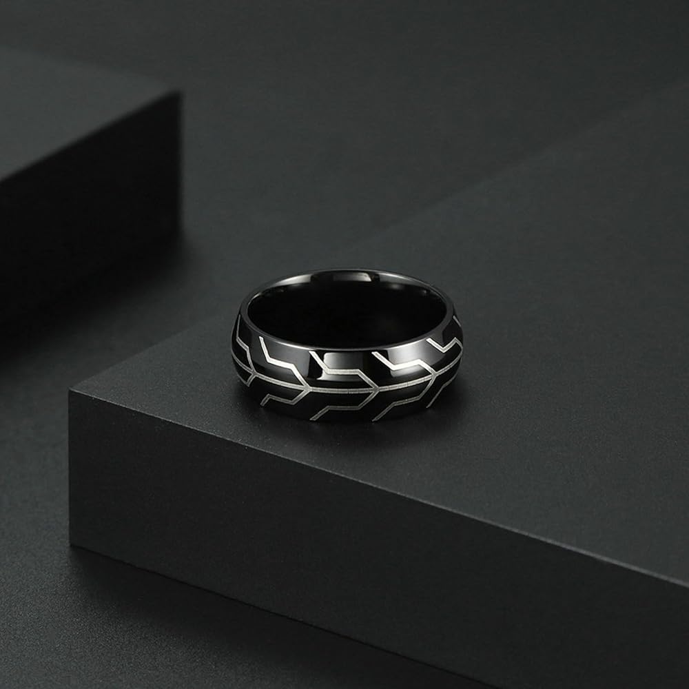 Aienid 8mm Stainless Steel Ring Black Engagement Band Men
