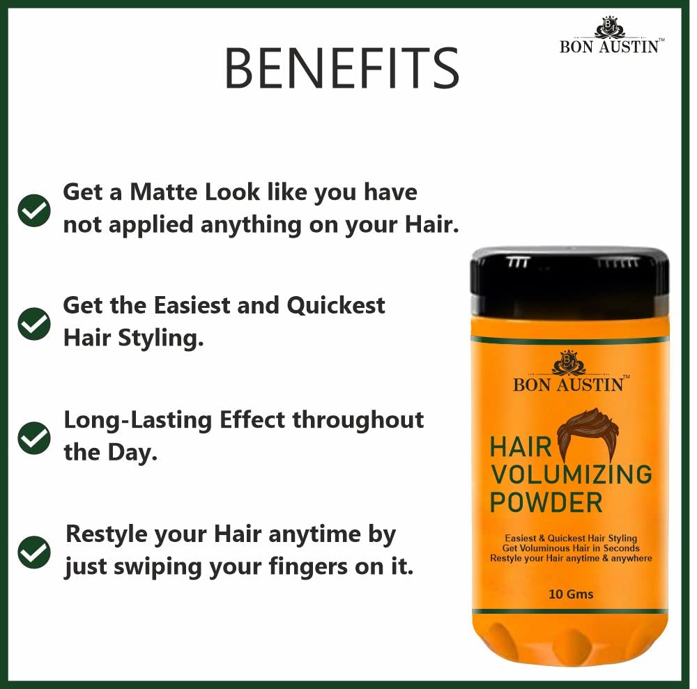 Bon Austin Hair Volumizing Powder For Women | 100% Natural & Safe | Adds Instant Volume And Locks Hairstyle | Strong Hold Pack of 3 of 10gms 2