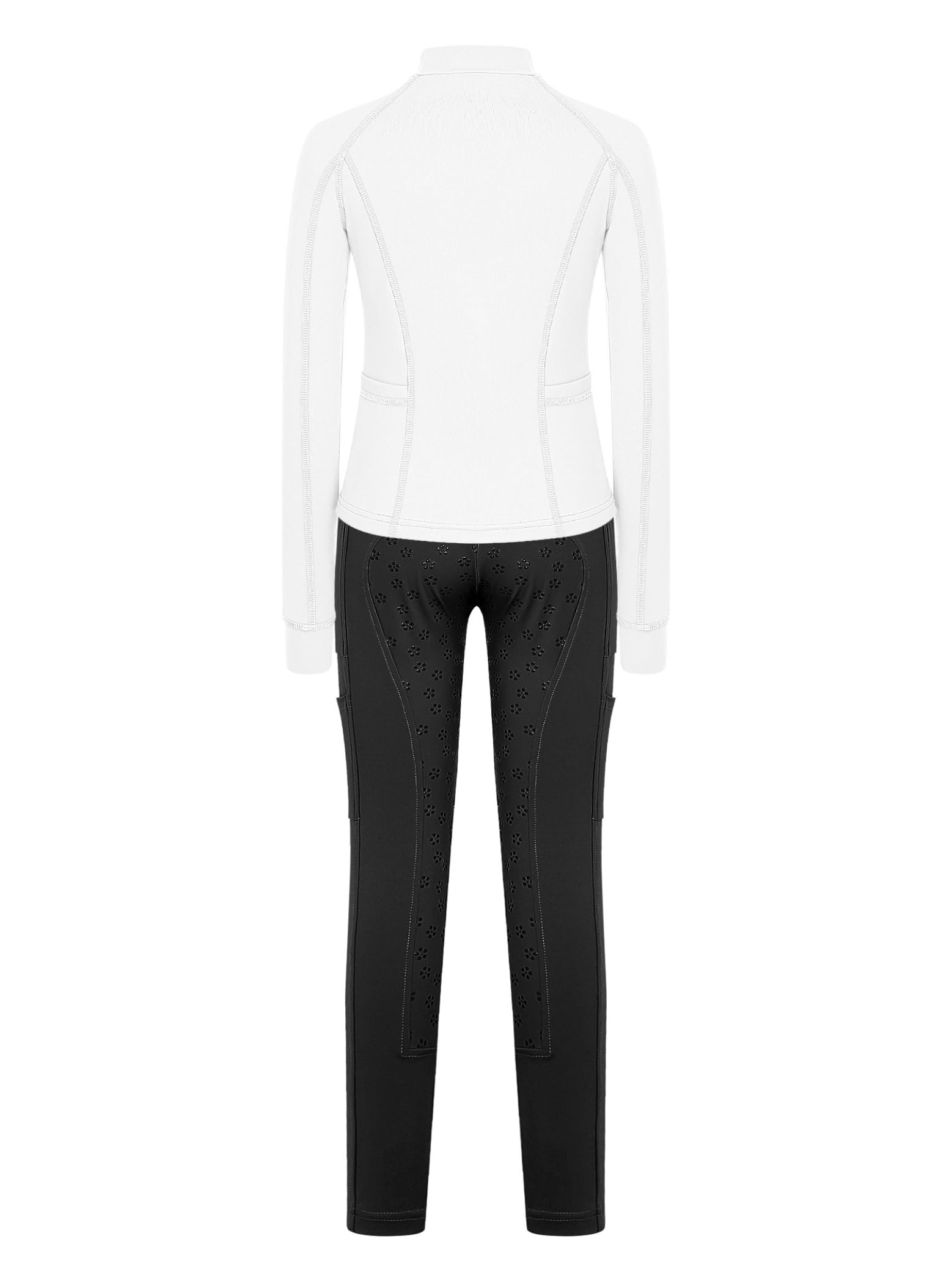 Set Equitazione Bambine sopra Lequitazione Maniche Lunghe Crop Top Completamente Ricamato Pantaloni Lequitazione Leggings con Patch in Silicone al Ginocchio