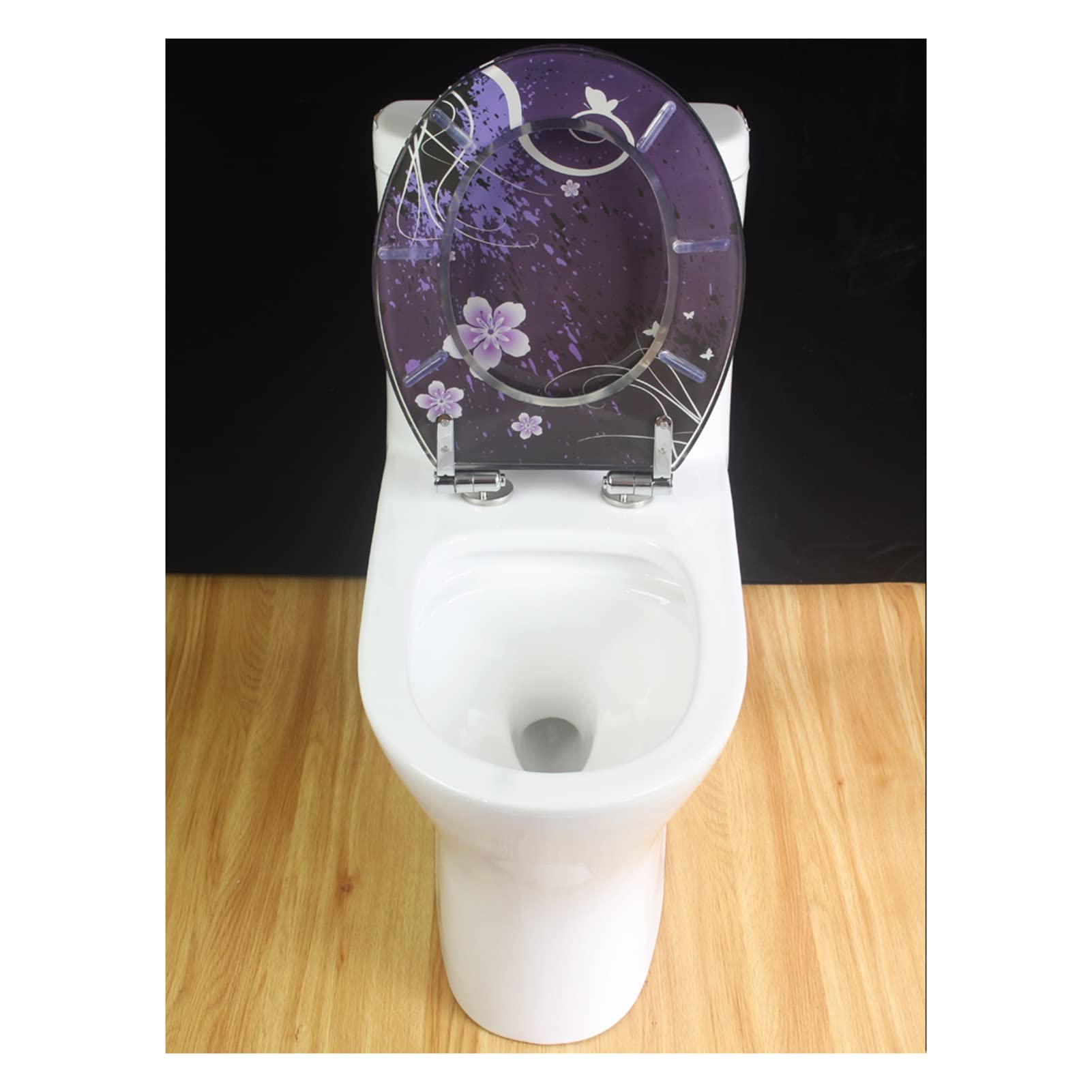 Sedile della Toilette in Resina, Fiore Viola 3D Effect Heavy-Duty Duty Duty Duty Slow Down Seat, Cerniera Regolabile in Acciaio Inox, Adatto for O/V/U Toilette
