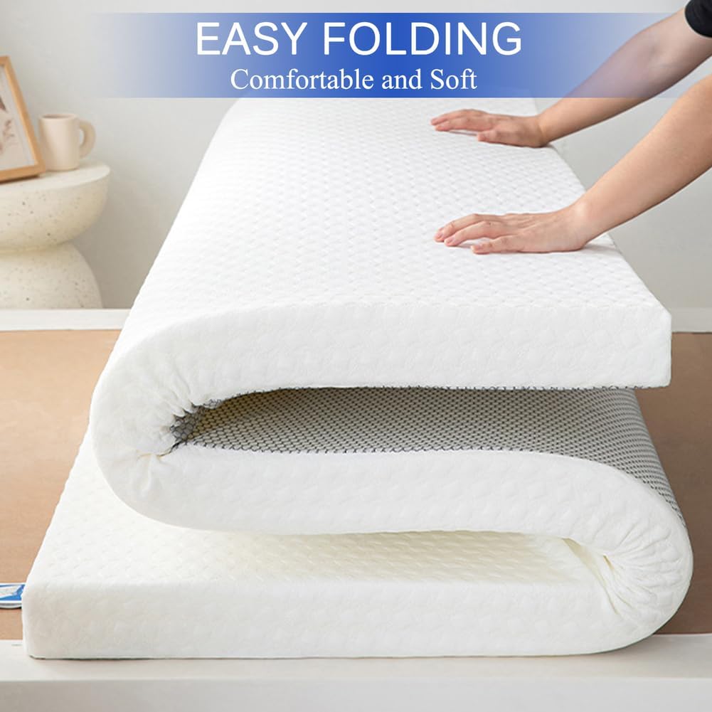Gray/7cm,90 * 200cm/TWIN, Memory Foam Japanese Futon Mattress Topper Futon Mattress with Removable Dustproof Cover Sleeping Bed Pad Floor Mattress Pad for Home Dormitory Guests Camping