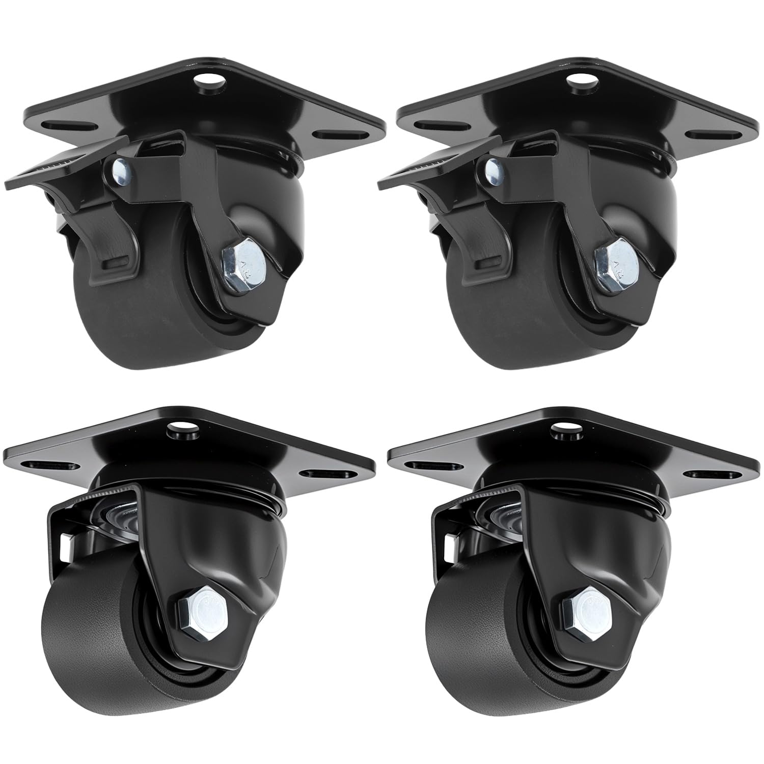 QWORK® Set di 4 Ruote Girevoli Carichi Pesanti 50mm con Freno, Capacità 500KG, Silenziosa e Antivibrazione - Rotelle per Mobili, Carrello, Workshop