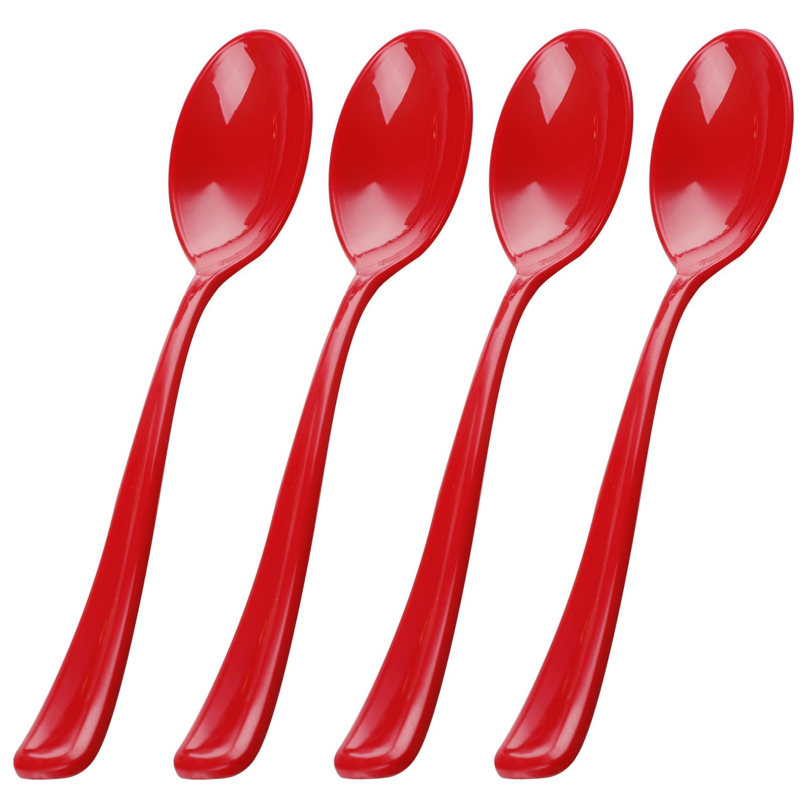 WDF 100 Pack Red Plastic Spoons - 6.9 Inch Heavy Duty Red Disposable Plastic Spoons - Modern Red Disposable Spoons Perfect for Tea Party Birthday Baby Shower Wedding Spring