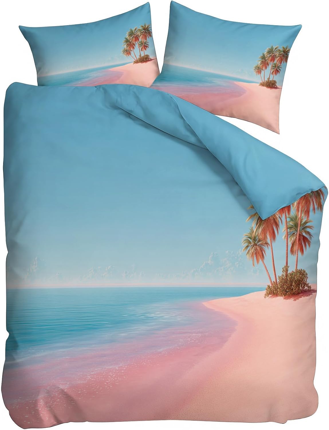 Funda Nórdica Cama 105 Palmeras De Playa Reversible Funda de Edredón 135 x 200 cm Isla Tropical Juego de Ropa de Cama 3 Piezas en Microfibra Transpirable con Cremallera y 2 Fundas d-1024