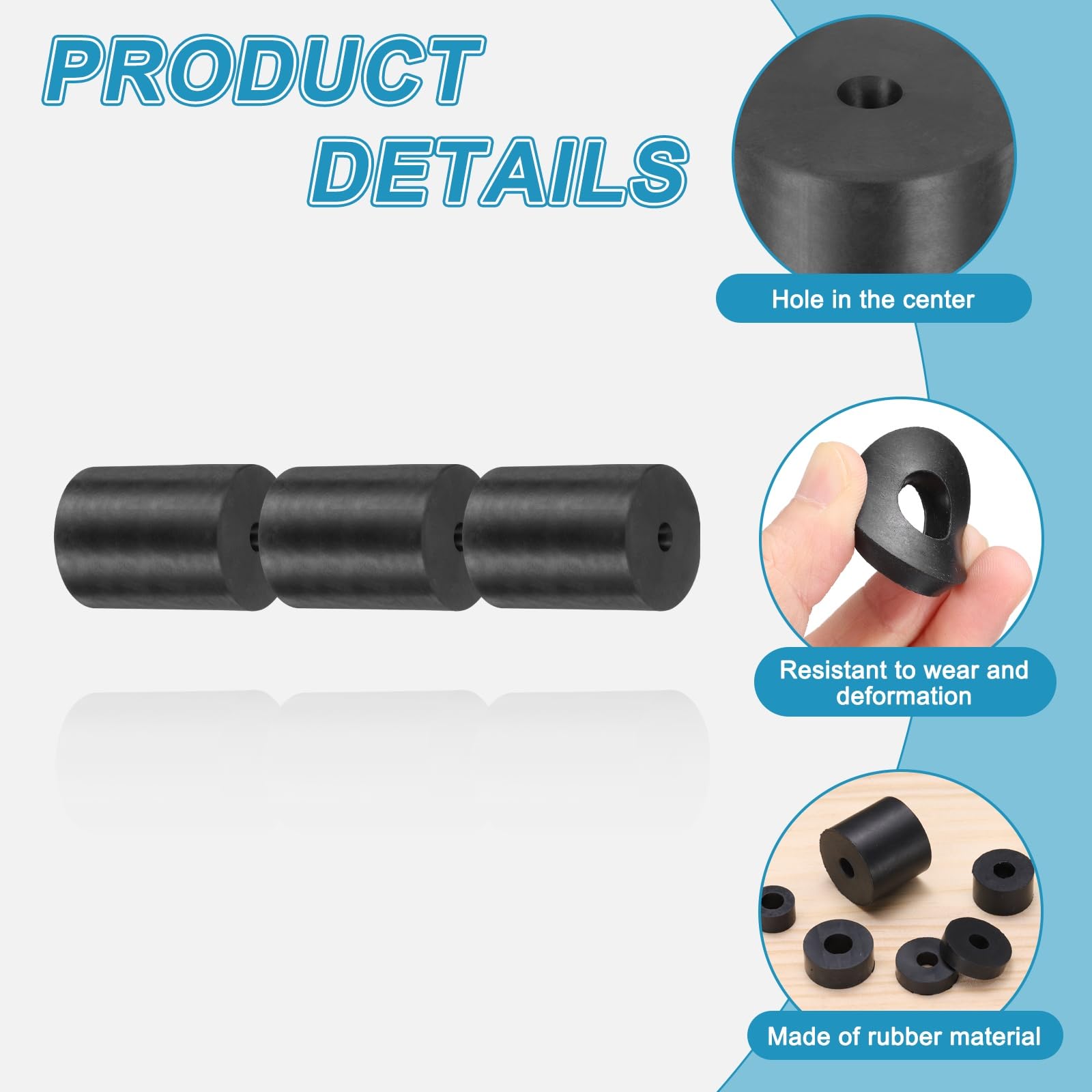 sourcing map Gummi-Abstandshalter, 50 mm Außendurchmesser x 12 mm ID x 50 mm Höhe, rund, Anti-Vibration, Abstandshalter, Gummibuchsen, 8 Stück