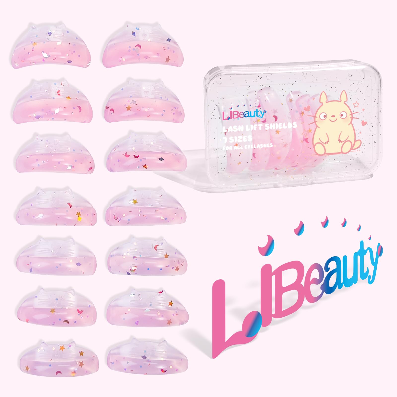 Libeauty 7 Pares Almohadillas para Lifting de Pestañas, Almohadillas de Silicona para Levantamiento de Pestañas, Forma Adorable, Súper Adhesivas, 7 Tamaños para Uso en Casa Y Salón de Belleza