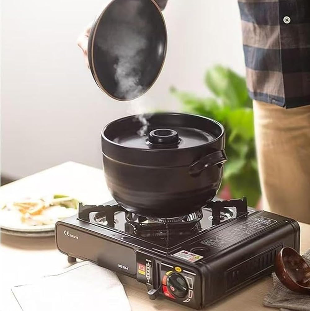 Amazon | IWEJ 炊飯器 3 合炊き 萬古焼風 二重蓋土鍋 黒釉メタル
