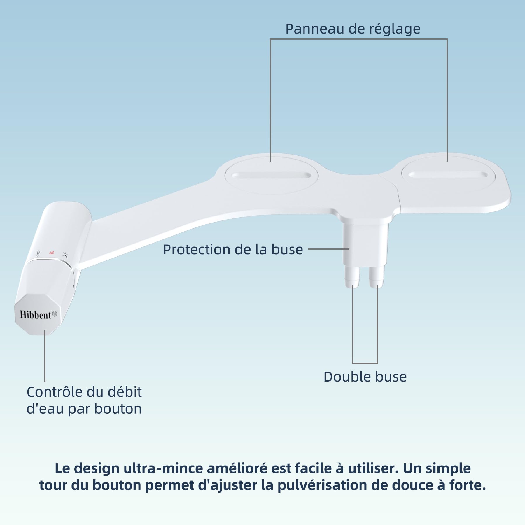 Hibbent Bidet à eau froide ultra-mince, accessoire pour toilettes avec double buse non électrique, pression réglable, facile à installer et à utiliser