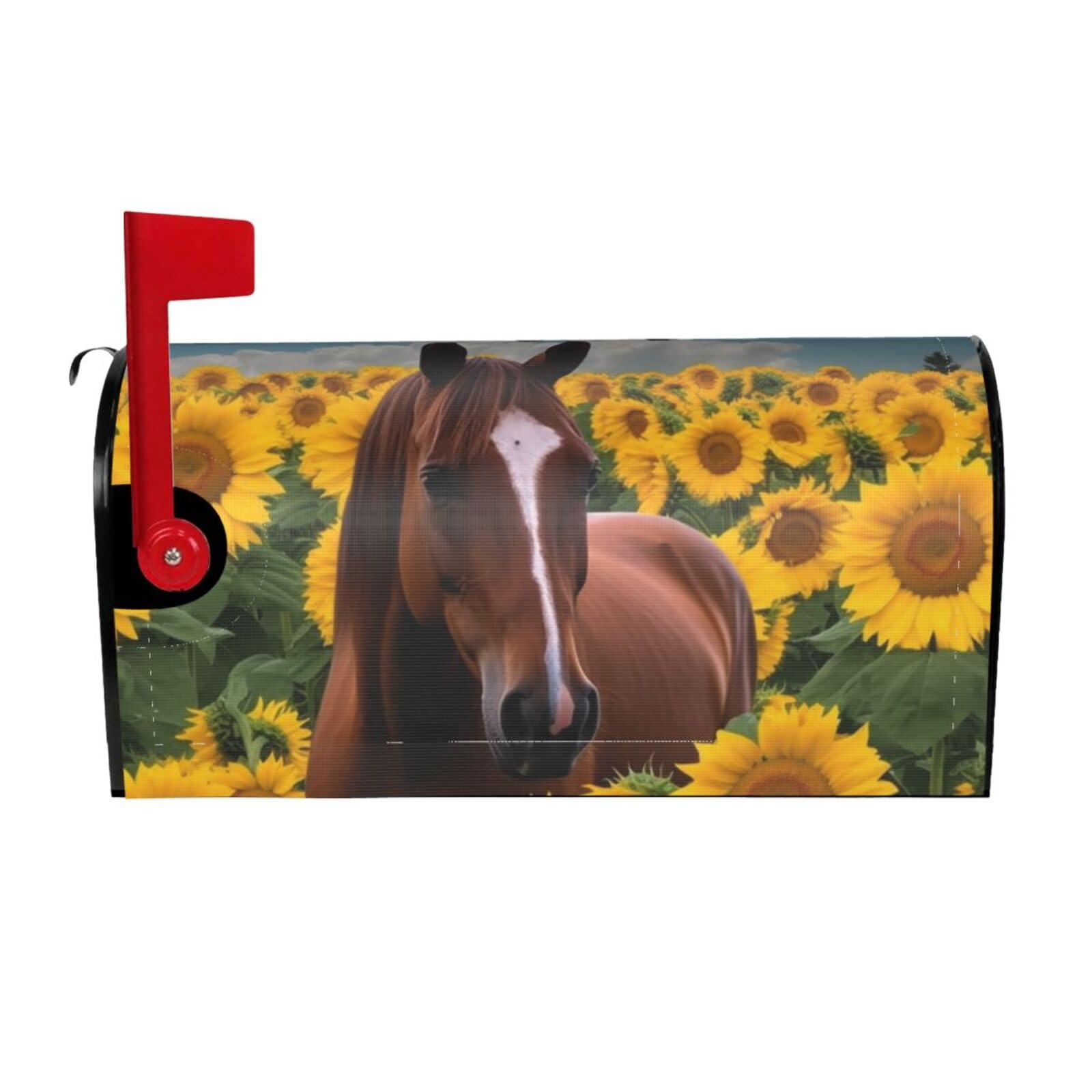 Horse and Sunflower Mailbox Covers Magnetic Wraps Post Letter Box Cover Garden Home Decor 25.5x21 in