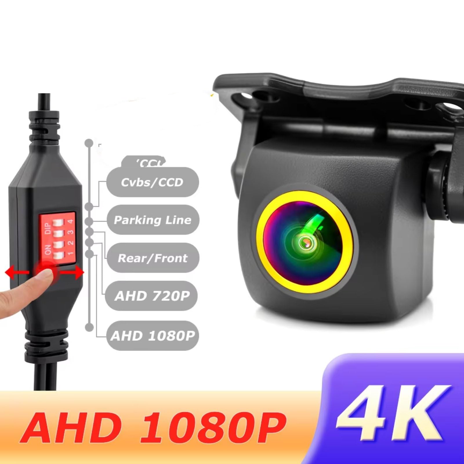 Cámara Visión Trasera Universal HD 720/1080P AHD 180° Navegador Coche Imagen Marcha Atrás Lente Ojo Pez Impermeable Nocturna Cámara Visión Trasera