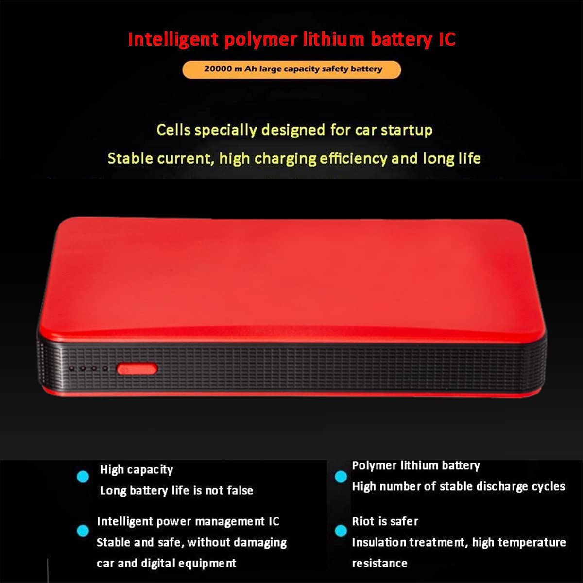 Arrancador de Coche de 20000 mAh, Dispositivo de Arranque portátil para Coche de 12 V, Cargador de Coche, arrancador de Emergencia con Pinza, Linterna LED y Cable.
