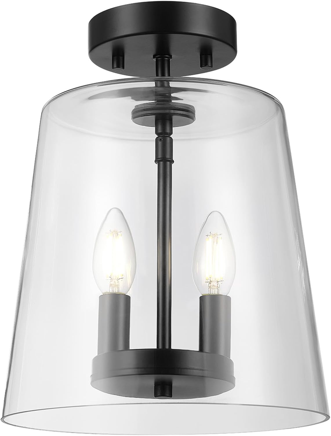 Matte Black and Clear Glass Semi-Flush Mount Ceiling Light